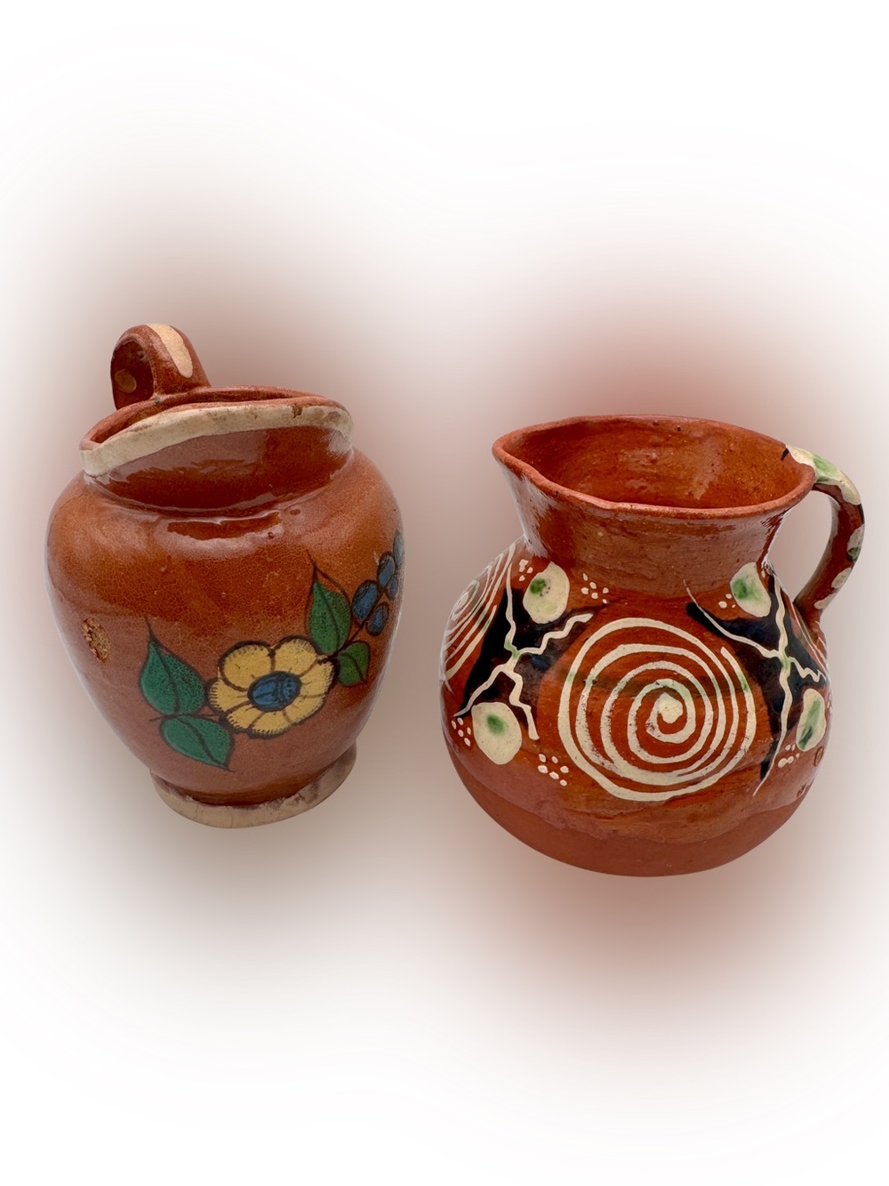 Vtg Mexican Tonala-Style Pottery Pitcher Jug Folk Art Terra Cotta Hand Painted